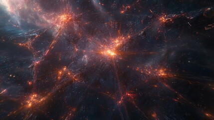 Wall Mural - Fiery Space Nebula Explosion In Dark Cosmos