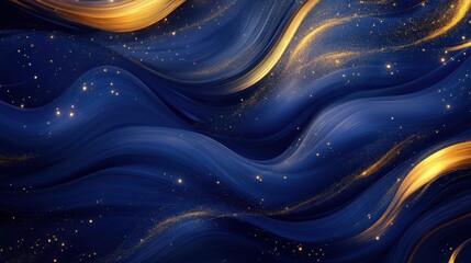 Poster - A luxurious navy and gold fluid texture with smooth waves of deep blue intertwined with shimmering golden streaks