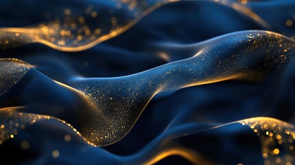 Poster - A luxurious navy and gold fluid texture with smooth waves of deep blue intertwined with shimmering golden streaks