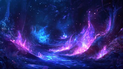 Poster - magical fire overlay with ethereal blue and purple flames dancing in a mystical, surreal effect