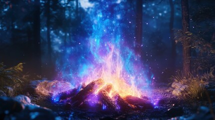 Poster - magical fire overlay with ethereal blue and purple flames dancing in a mystical, surreal effect