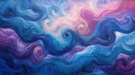 Poster - A mesmerizing fluid art composition with swirling waves of blue, purple, and pink, creating a dreamy and hypnotic effect