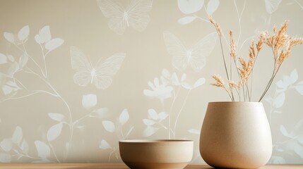Poster - minimalist butterfly wallpaper with delicate butterfly outlines in soft gold and white.