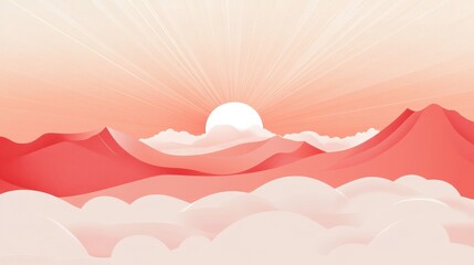 Poster - a minimalistic vector of delicate sun rays filtering through soft clouds, offering a serene and peac
