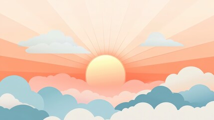 Poster - a minimalistic vector of delicate sun rays filtering through soft clouds, offering a serene and peac