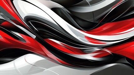 Poster - A modern abstract fluid background with bold streaks of red, black, and white intertwining in a striking design