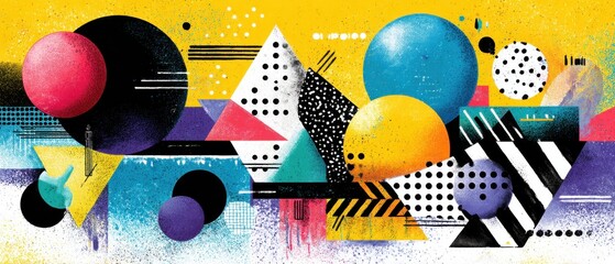 Poster - Vibrant geometric abstract background with colorful shapes, circles, and triangles in a modern artistic design Concept of creativity, retro style, and contemporary art