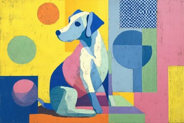 Poster - Colorful abstract portrait of a seated dog.