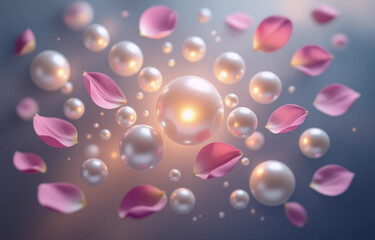 Aufkleber - luminous pearls and delicate rose petals float in a soft, ethereal swirl, creating a dreamy, romanti