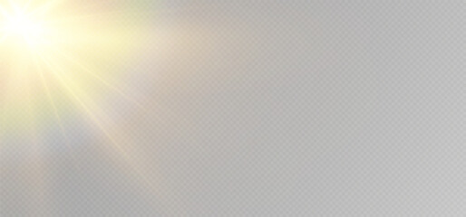 Aufkleber - Bright Rays of Light with Warm Yellow Glow. Shining Light Effect with Flash, Radiant Sunbeam, Glow Overlay, Lens Flare, and Bright Light Burst on Transparent Background for Design Use