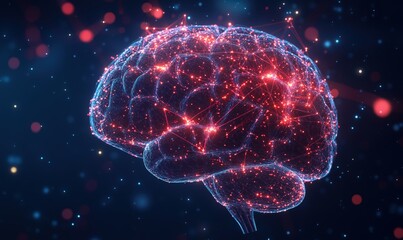 Poster - Digital representation of brain with glowing neural connections and data visualization