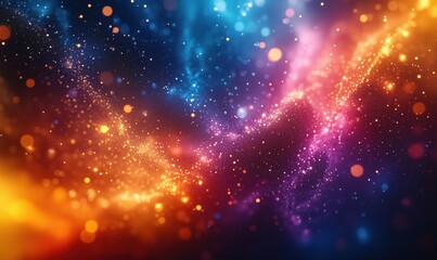 Poster - colorful cosmic background with vibrant stars and glowing particles in space