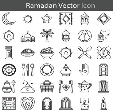 Ramadan Elements outline flat icon collection set vector illustration
