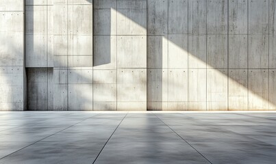 Poster - Modern concrete wall with geometric patterns and natural light shadows