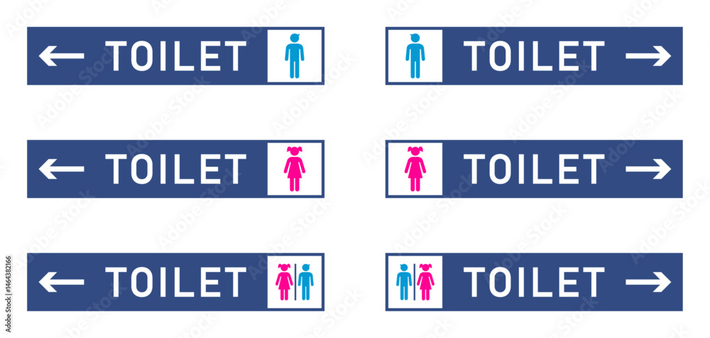 Wc Direction Sign Toilet direction signs with pink and blue gender symbol. Set of ...
