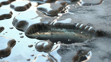 Poster - Close-up showcases water droplets on a gray surface, creating a calming and reflective scene.