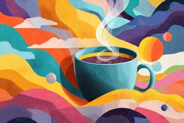 Poster - Colorful abstract artwork featuring a cup of coffee.