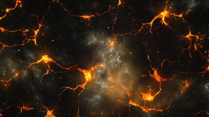 abstract fiery volcano lava cracks in glowing orange and black with bright sparks and fiery patterns