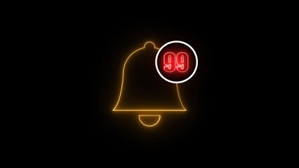 Poster - Neon bell icon with notification alert design on black background showing digital communication alert and alerting users of activity online