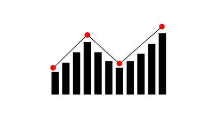 Poster - Black and red chart illustrating data trends and business analytics with bar graph representation against a clean white background showing growth and decline