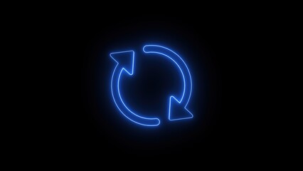Poster - Neon blue circular arrows glowing effect on dark background representing process cycle refresh update repeat or loop