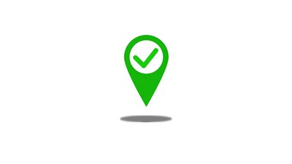 Poster - Green location icon with a checkmark signifying verified or approved location on a white background demonstrating success or confirmation.