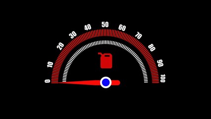 Poster - Fuel gauge illustration indicating empty tank depicting fuel consumption and alerting low petrol levels on black background