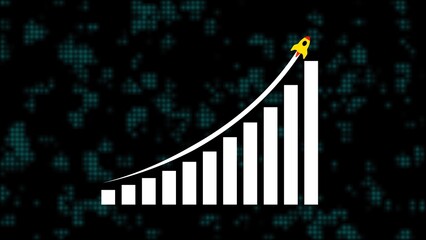 Poster - Business growth and success concept illustrated with a rocket ascending over a rising bar chart representing market expansion