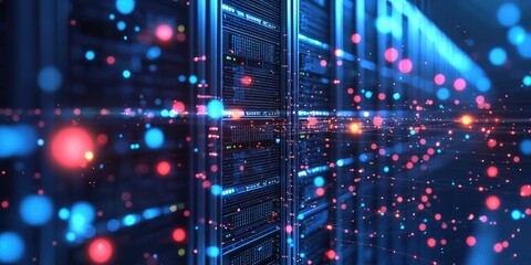 Leinwandbilder - Futuristic Data Center with Bright Lights and Digital Connections Showcasing Advanced Technology and Network Infrastructure in an High-Tech Environment