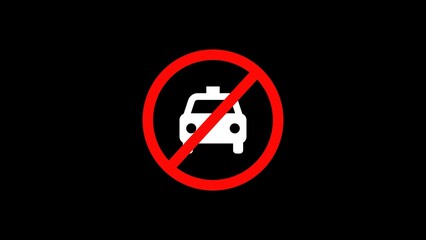 Poster - Prohibition sign indicating no taxi access or restrictions on vehicles displayed with a clean white silhouette against a solid black backdrop