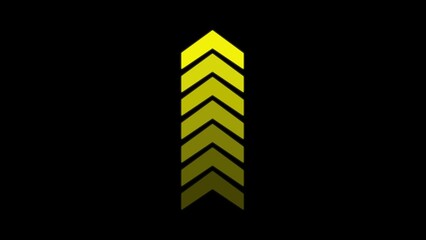 Poster - Abstract upward arrow design composed of layered chevrons in shades of yellow set against a black background concept of growth and progression.