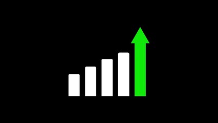 Poster - A graphic illustration of an upward trending financial chart with a rising green arrow against a solid black background representing growth and success.