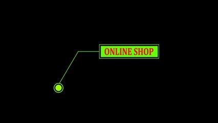 Poster - Simple and minimalist online shop digital display on black background with green text box and connecting line, perfect for website advertising.