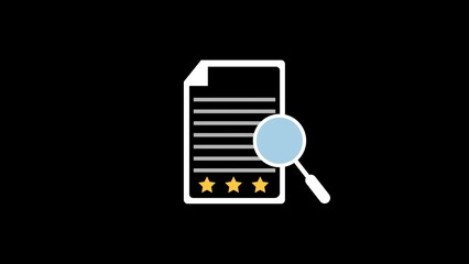 Poster - Document review with magnifying glass and rating stars concept representing analysis of information and customer satisfaction feedback