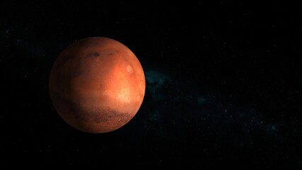 Poster - A realistic rendering of planet mars floating against the dark cosmic background with subtle stars and milky way glimpses suitable for space exploration themes