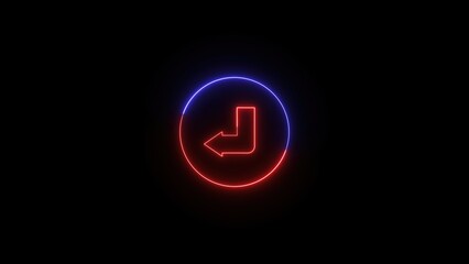 Poster - Neon arrow icon in a circle design illuminated with vibrant red and blue glowing lights on a black background suitable for ui and ux design