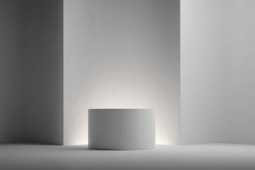 Poster - floating empty podium against minimalist backdrop captures sense of creativity and innovation