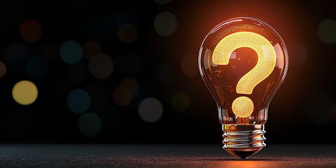 Aufkleber - Illuminated light bulb with a glowing question mark symbolizing curiosity, inquiry, and bright ideas on a textured dark background for creative concepts