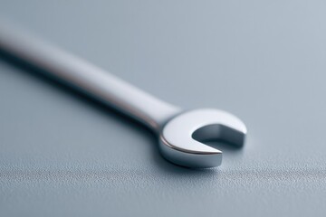 Aufkleber - lone wrench rests beside clean sleek metal surface in automobile workshop setting