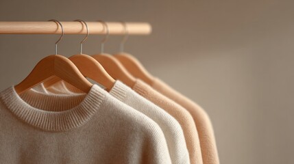 Aufkleber - minimalist clothing rack with neatly arranged neutral-toned garments highlighting simplicity and elegance