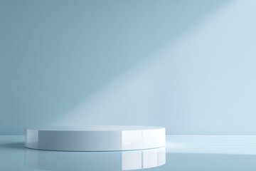 Poster - minimalistic scene featuring empty podium with mirror-like surface highlighting reflections plenty of copy space