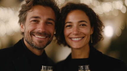 Poster - minimalistic shot of couple toasting with champagne flutes