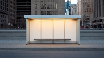 Poster - single bus stop in urban setting minimalistic design with ample copy space for text placement