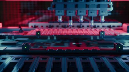 Fototapete - PCB Printing and Prototyping Machine with Robotic Arm Producing Computer Components, Fabricating Circuit Boards with Microchips. Futuristic AI Manufacturing with the Help of Robotics