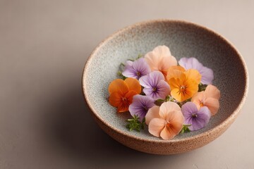 Poster - overhead view of single elegant plate artfully garnished with colorful microgreens and edible flower