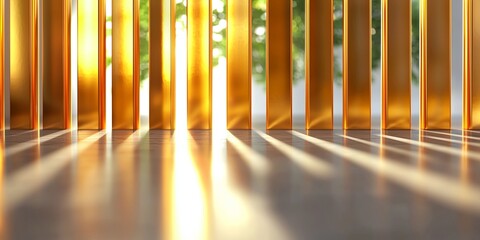 Aufkleber - Elegant golden panels suspended in a serene environment, capturing the interplay of light and shadow in a modern artistic composition