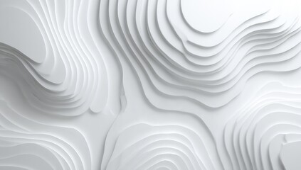 Poster - Abstract white paper layers form a topographic, wavy pattern, creating a three-dimensional, modern, and minimalist visual effect.