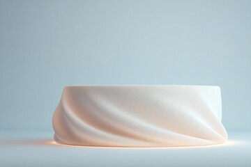 Poster - minimalistic empty podium draped with light fabric showcasing elegant textures and shadows