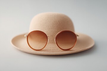 Poster - sunhat and sunglasses on plain white background with plenty of copy space