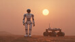 © Matsuo Studio - Robot and Rover on Mars Sunset Landscape